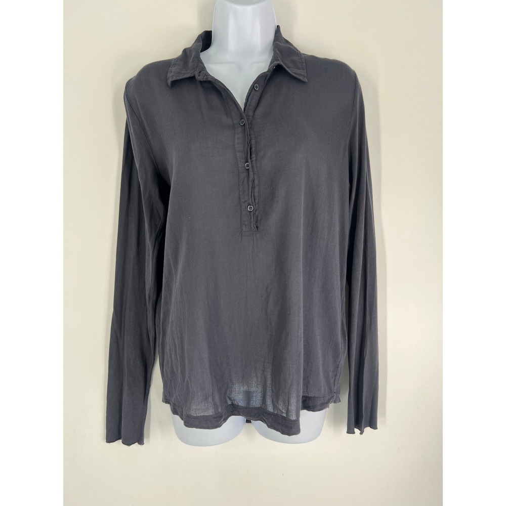 Hartford Paris Womens Charcoal Gray Cotton Long Sleeve Henley Shirt Size 2